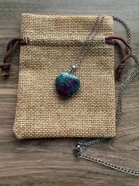 Ruby Zoisite Crystal Heart Necklace Ruby in Zoisite Necklace